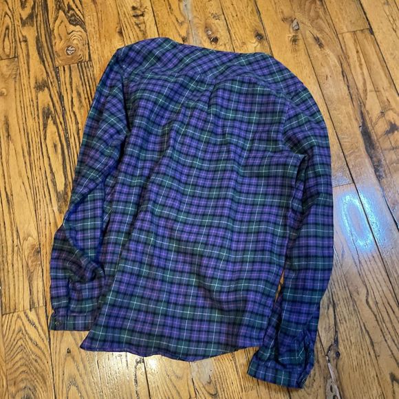 lands end ruffle henley plaid womens small work shirt - Picture 6 of 6